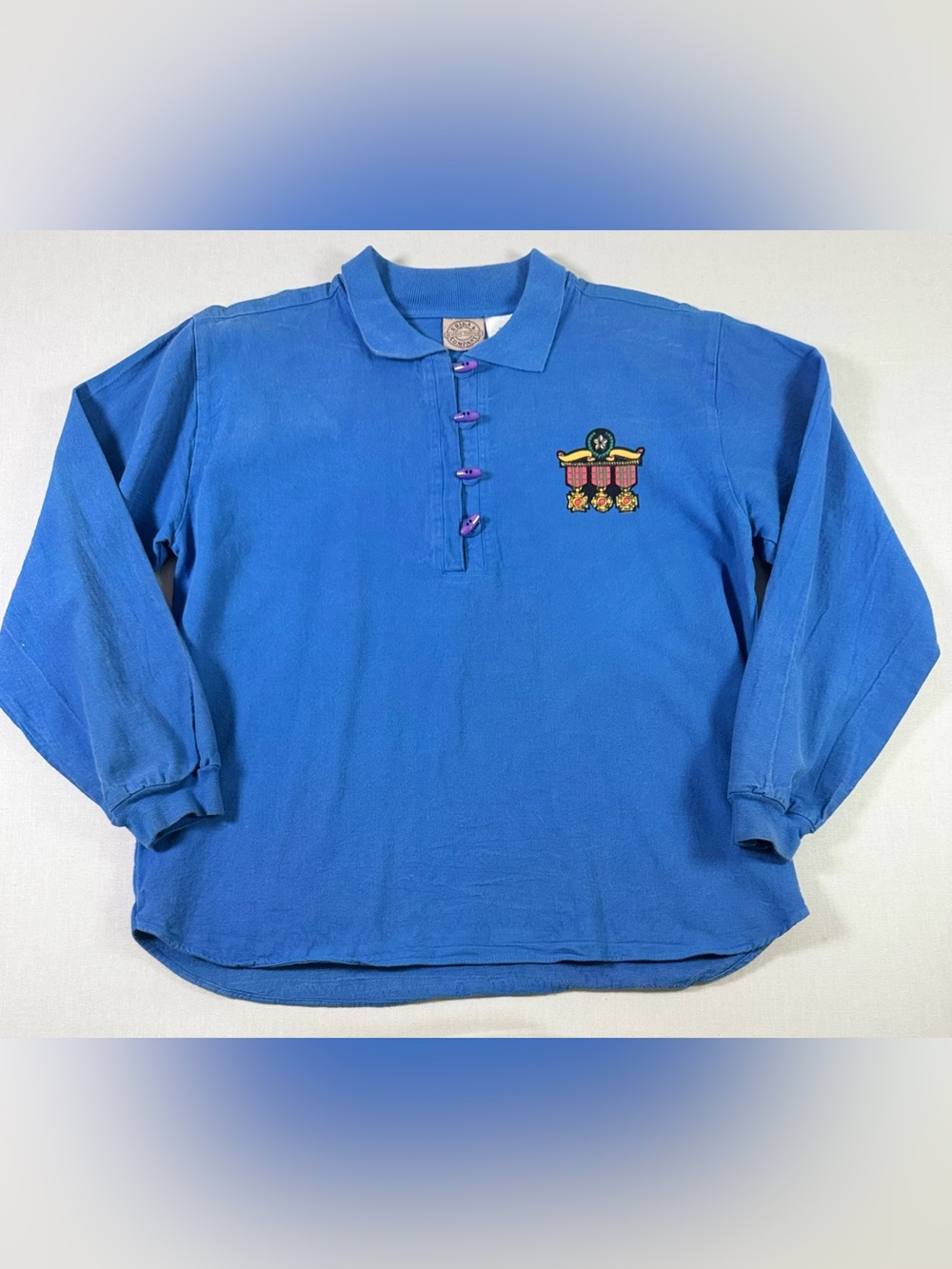 Vintage 90s Erika & Company Blue Cotton Oversized Polo Top S